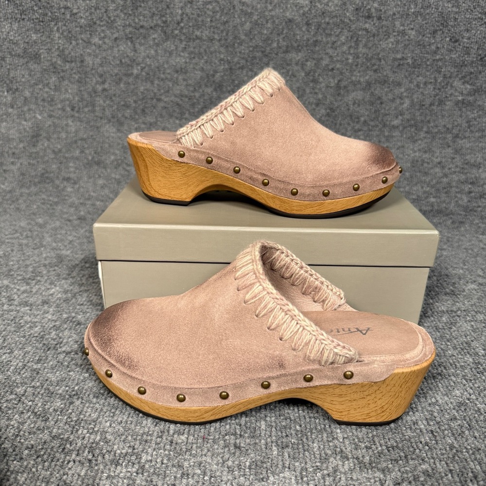 Antelope Size 8.5 Whipstitch Clogs Taupe Tan Suede Hedy Blush Studded Wooden